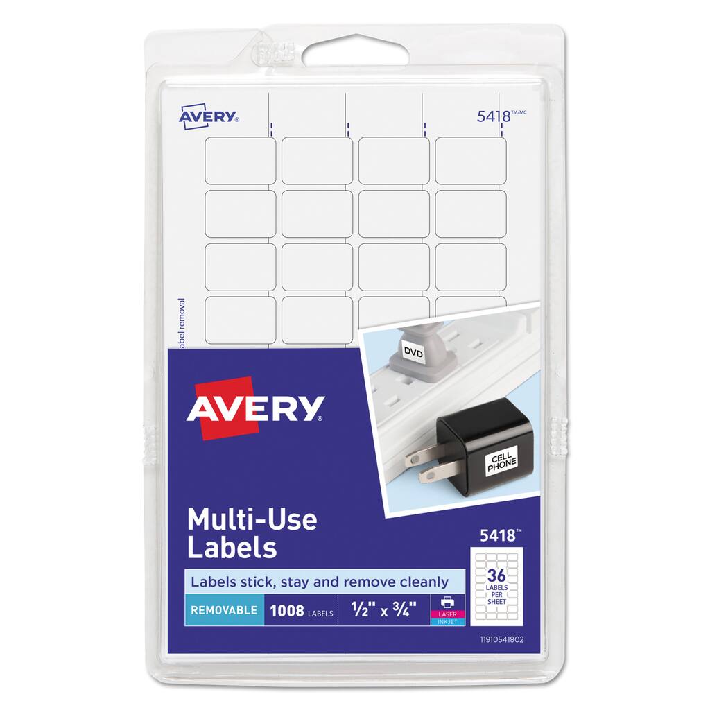 18 Packs: 1,008 ct. (18,144 total) Avery® White 0.50